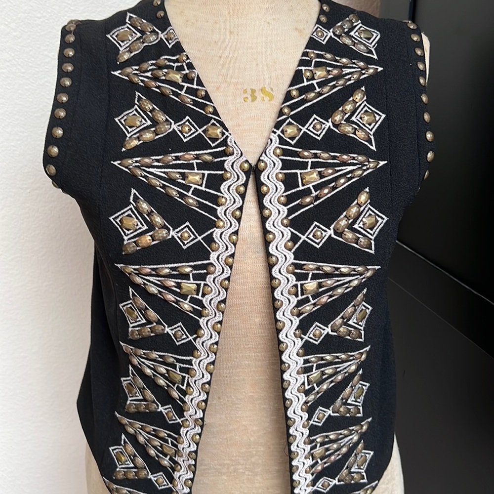 Fabulous Vintage Black Studded Embroidered Black Vest-Boho Vest Western Vest